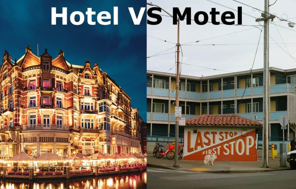 Roadside motel and luxury hotel comparison illustration